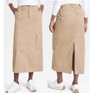 NWT Universal Thread High Rise Cargo Midi Skirt‎ Tan Khaki y2k Women's Size US 8